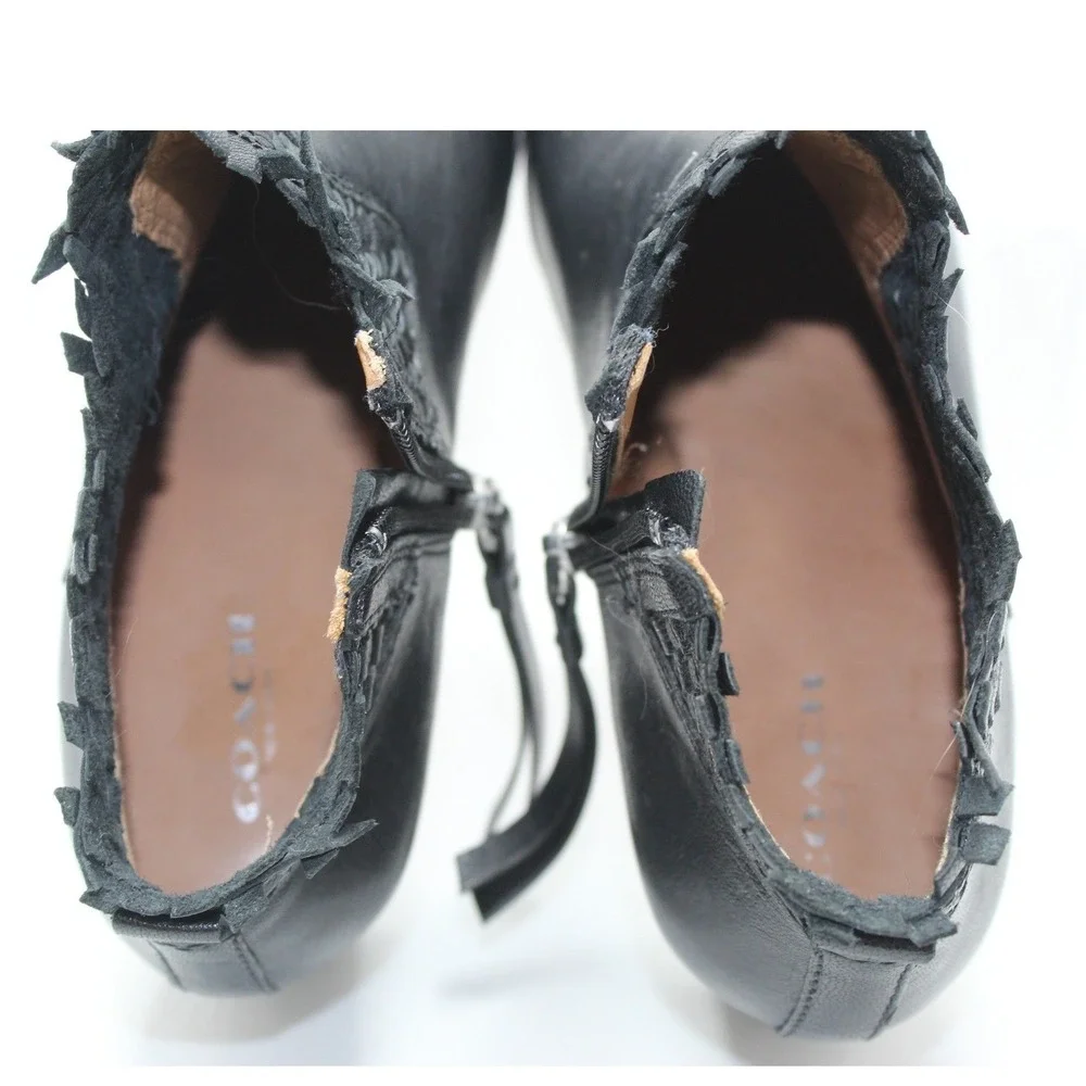 COACH Ryer Black Leather Woven Fringe Ankle Boots - Size 7.5 B -‎ Excellent
